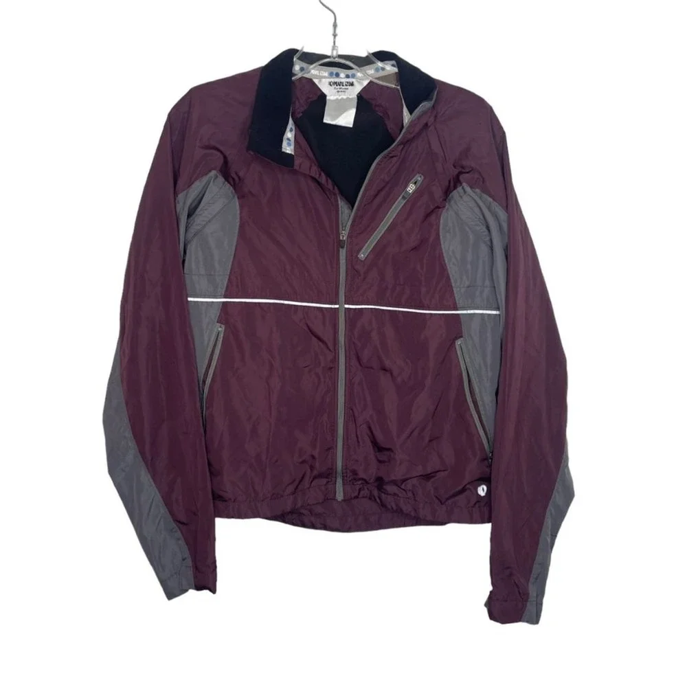 Pearl Izumi Womens Cycling Jacket Medium Burgundy Grey Reflective Windbreaker